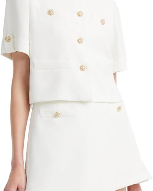 Women's White Acetate Short Sleeve Blazer and Shorts Set