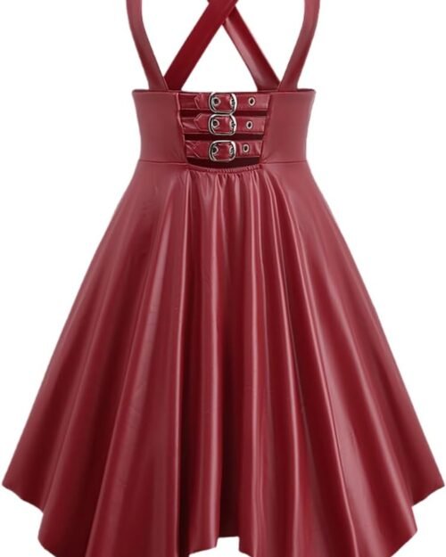 Women's Gothic PU Panel Crisscross Suspender Asymmetric Skirt