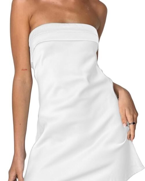 Women's Satin Silk Backless Strapless Mini Club Dress