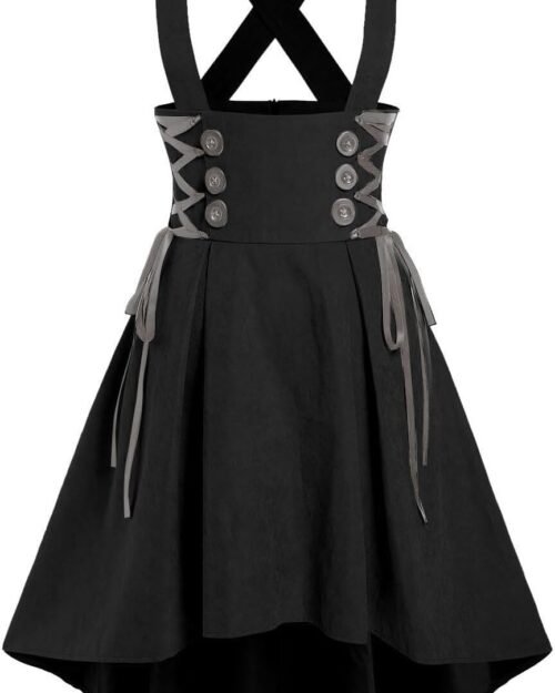 Women's Mock Button High Low Crossover Suspender Midi Skirt