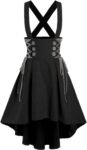 Women's Mock Button High Low Crossover Suspender Midi Skirt