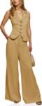 Women's Button Crop Blazer Vest and Wide Leg Pant Set