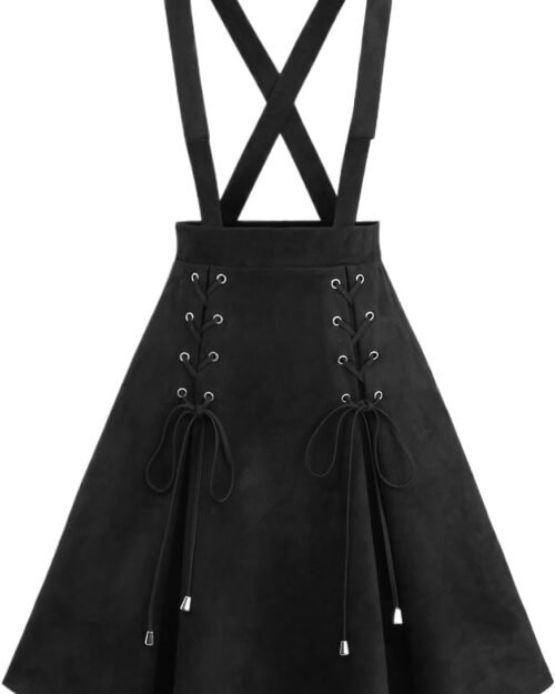 Women's Gothic Lace Up Crisscross Strap Suspender Skirt
