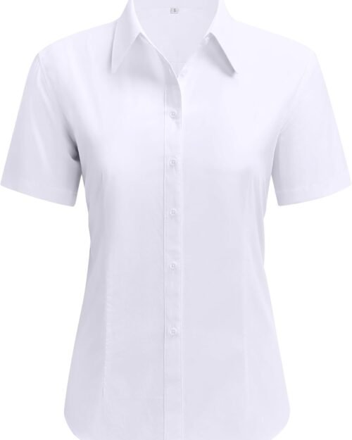Women's Short Sleeve Cotton Button Down Work Shirt