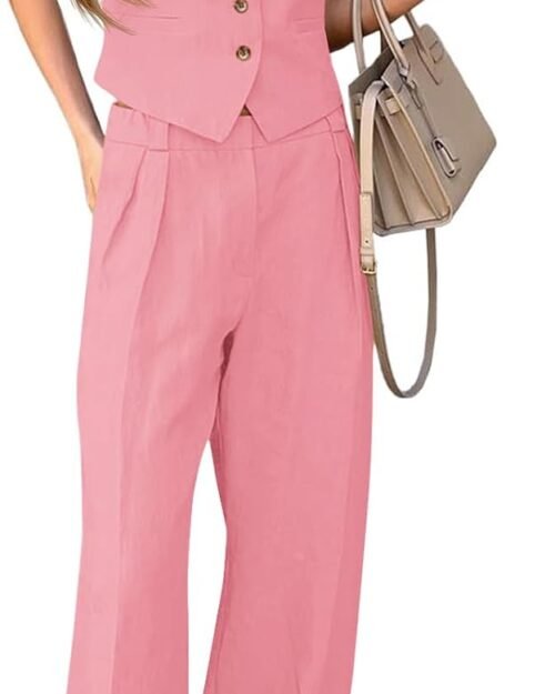 Women's Crop Vest V Neck Blazer Wide Leg Pants Set