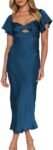 Women's Satin Flutter Sleeve Sweetheart Midi Cocktail Dress