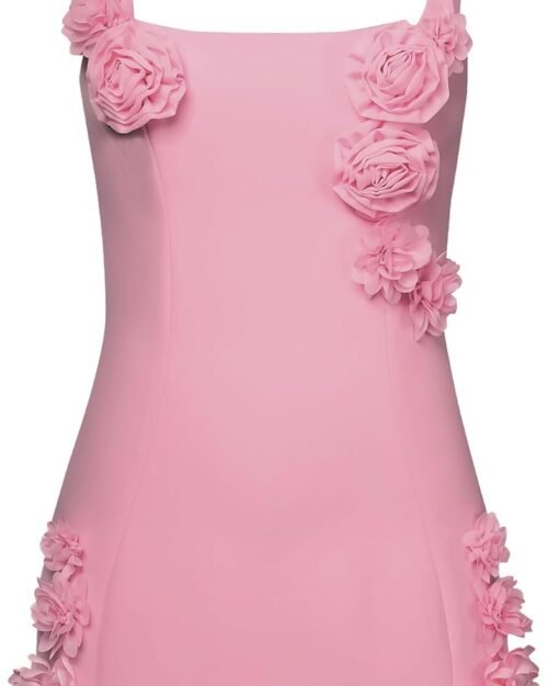 Women's Pink Rosette Applique Mini Dress