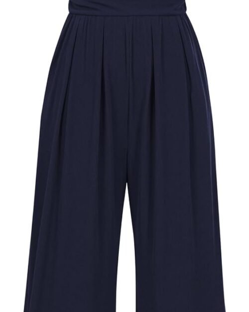 Women's Sleeveless Mock Neck Wide Leg Jumpsuit with Pockets