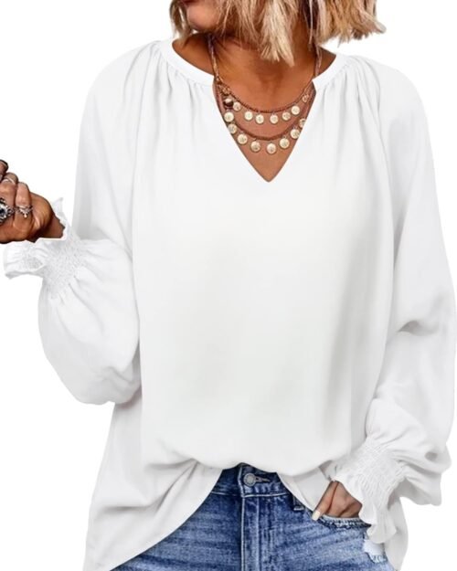 Women's V Neck Long Sleeve Business Casual Blouse