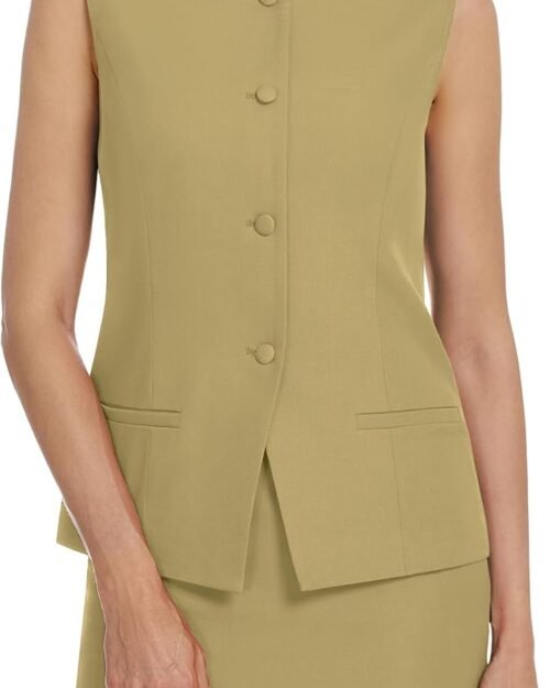 Women's Button Down Vest Crew Neck Short Skort Suit Set