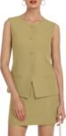 Women's Button Down Vest Crew Neck Short Skort Suit Set
