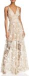 Women's Embellished Plunging Sleeveless Floral Long Dress