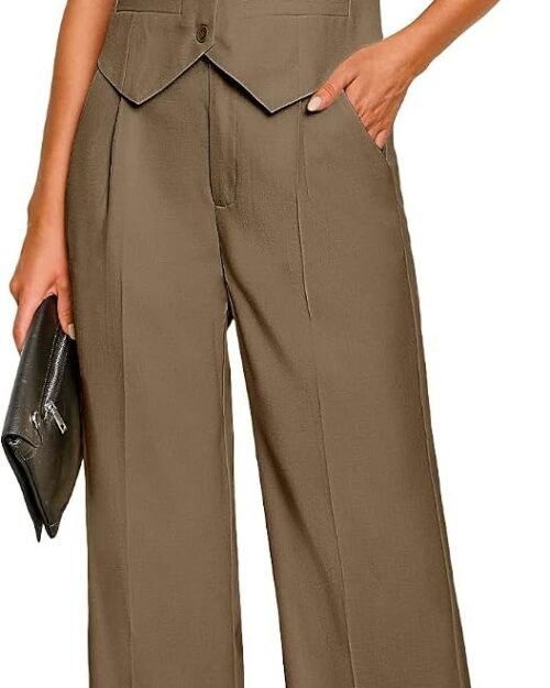 Women's Sleeveless Blazer Vest with High Rise Wide Leg Pants Set