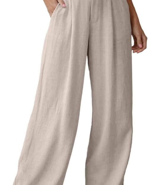 Women's Casual Loose Linen Wide Leg Pants with Pockets