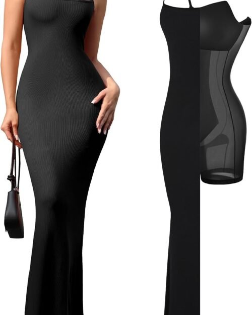 Women's Summer Maxi Shapewear Dress with Built-in Bra