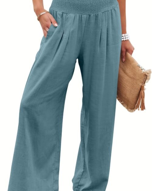 Women's High Waist Linen Wide Leg Boho Palazzo Pants