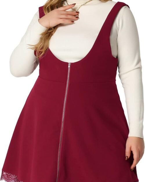 Plus Size Women's Lace Trim Zipper Front Suspender Skirt