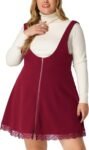 Plus Size Women's Lace Trim Zipper Front Suspender Skirt