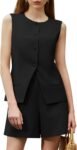 Women's Sleeveless Round Neck Button Down High Waisted Pants Set
