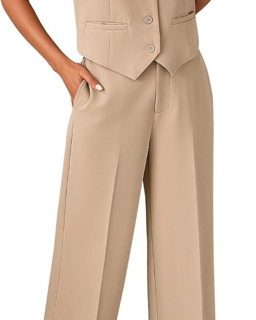 Women's Sleeveless Blazer Vest with Wide Leg Capri Pants Set