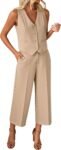 Women's Sleeveless Blazer Vest with Wide Leg Capri Pants Set