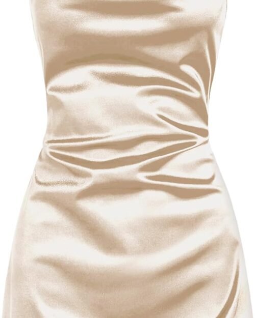 Women's Satin Spaghetti Strap Cowl Neck Mini Slip Dress
