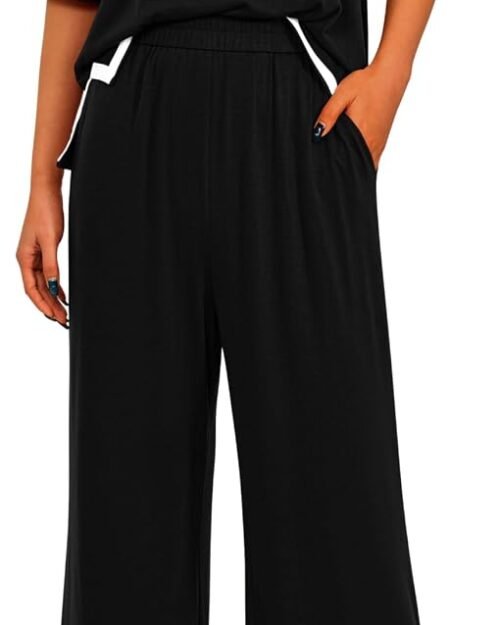 Women's Crewneck Short Sleeve Wide Leg Lounge Set