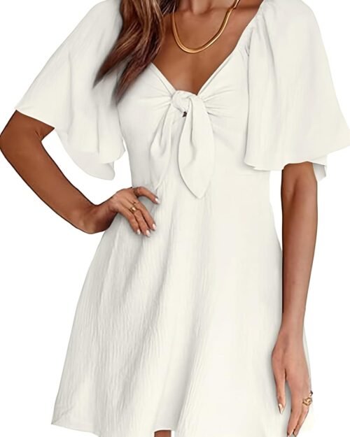Women's Deep V Neck Bow Tie Mini Spring Dress