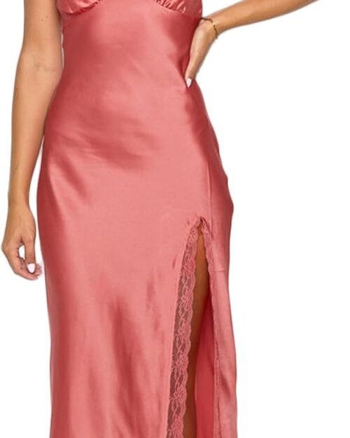 Women's Summer Satin Lace Backless Spaghetti Strap Maxi Dress