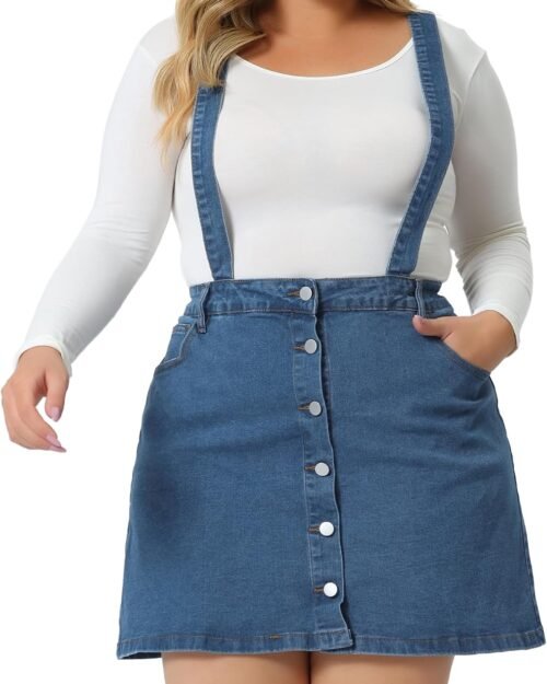 Plus Size Women's Cross Back Adjustable Strap Denim Suspender Skirt