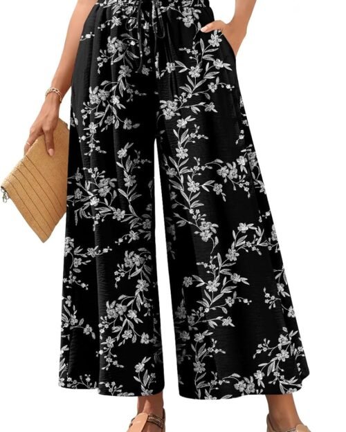 Women's Elastic Waist Dressy Casual Wide Leg Palazzo Pants