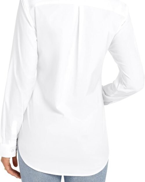 Women's Stretch Solid Long Sleeve Button Down Work Blouse