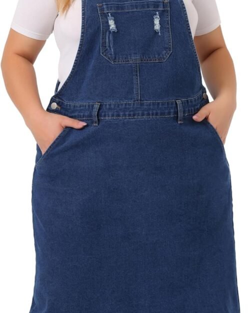 Plus Size Women's Distressed Racerback Denim Suspender Skirt
