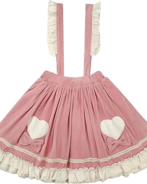 Women's Kawaii Velvet Lolita High Waist Suspender Skirt