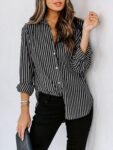 Women's Printed Lantern Long Sleeve Button Down Blouse