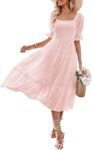 Women's Square Neck Puff Sleeve Swiss Dot Boho Midi Dress