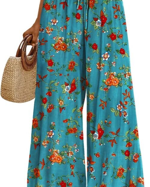 Women's High Waist Wide Leg Floral Boho Palazzo Pants