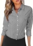 Women's V Neck Long Sleeve Wrinkle-Free Button Down Work Blouse
