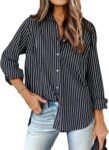 Women's Printed Lantern Long Sleeve Button Down Blouse