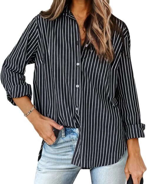 Women's Printed Lantern Long Sleeve Button Down Blouse