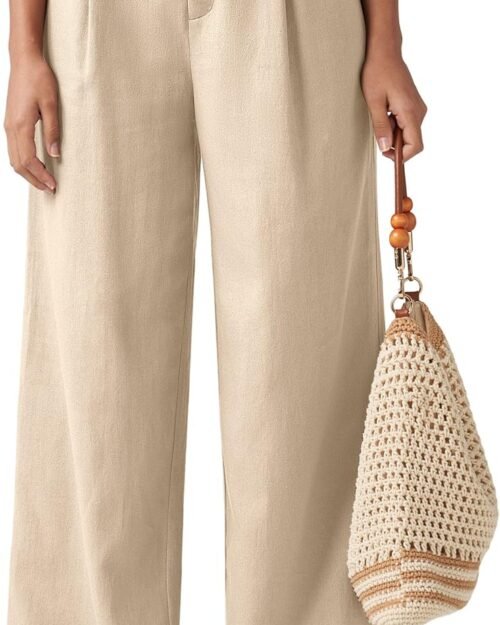 Women's Linen Wide Leg Work Pants with Pockets