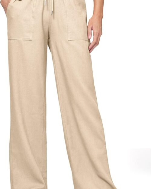 Women's Casual Linen Wide Leg Palazzo Pants with Pockets