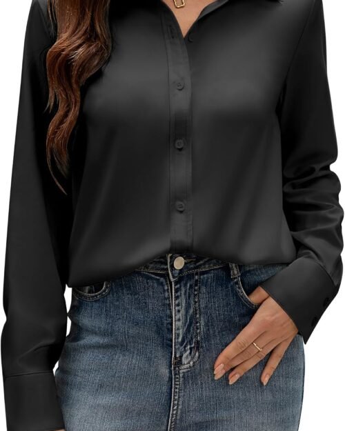 Women's Long Sleeve Wrinkle-Free Solid Button Down Work Shirt
